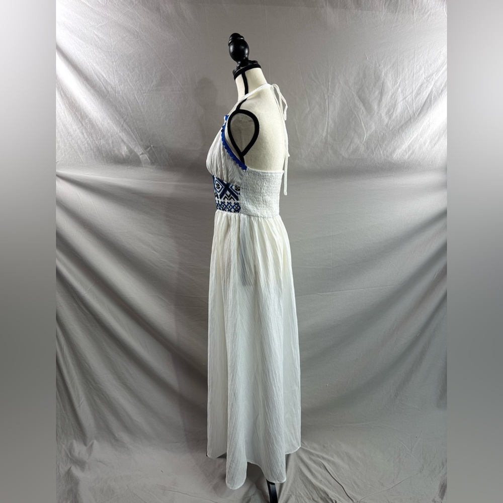 Boho Embroidered Split Hem Halter Dress White - Picture 7 of 8